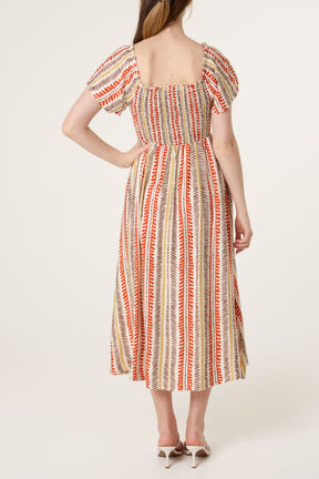 Square Neck Abstract Striped Dress