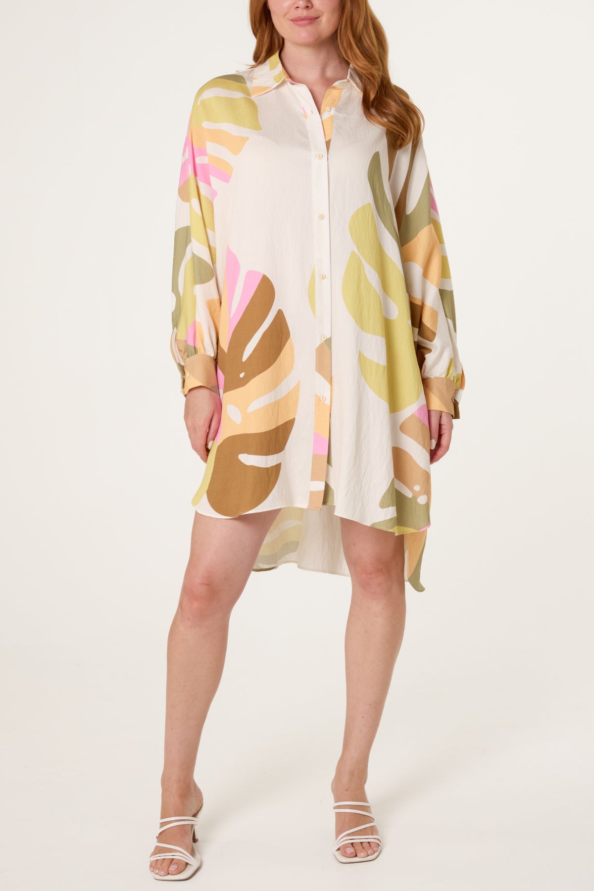 Abstract Leaf Oversized Shirt Dress