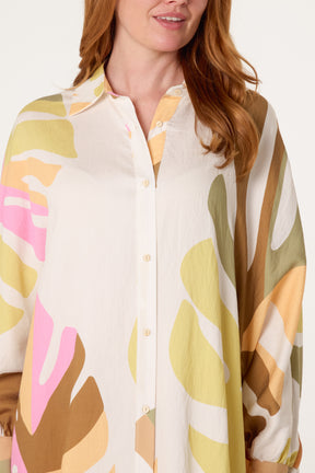 Abstract Leaf Oversized Shirt Dress