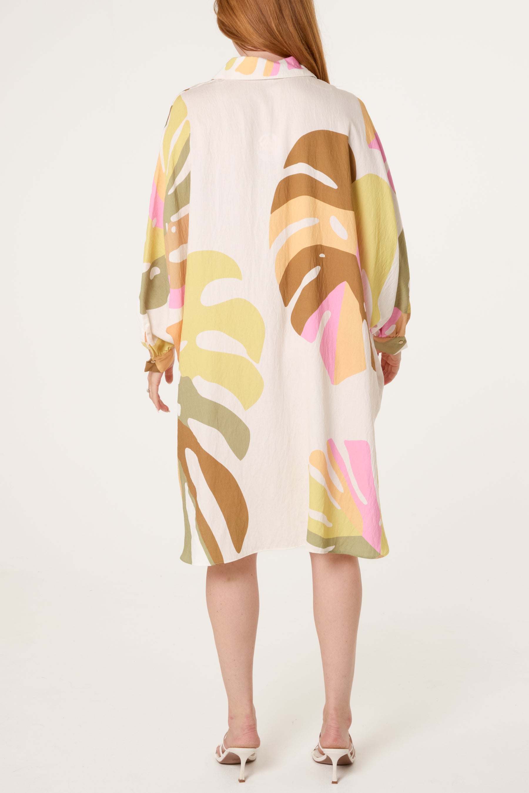 Abstract Leaf Oversized Shirt Dress
