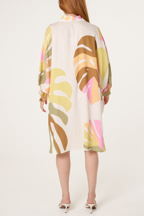 Abstract Leaf Oversized Shirt Dress