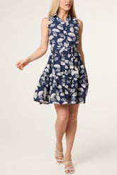 Godet Hem Sleeveless Shirt Dress