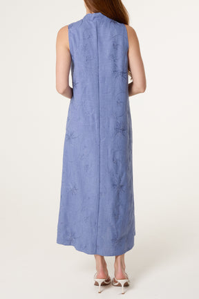 Pleat Sun Embroidered V Dress