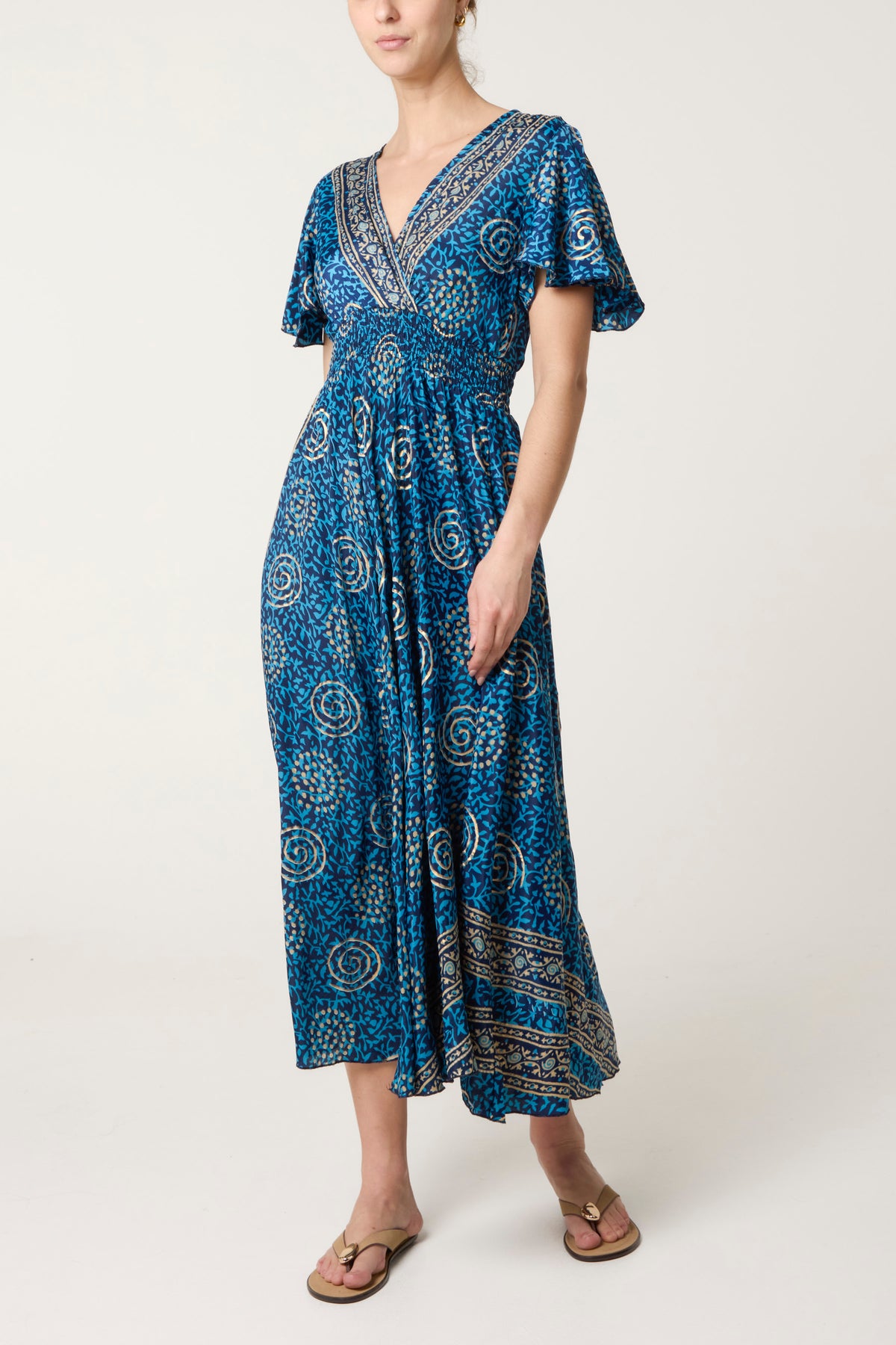 V-Neck Spirals Pattern Dress