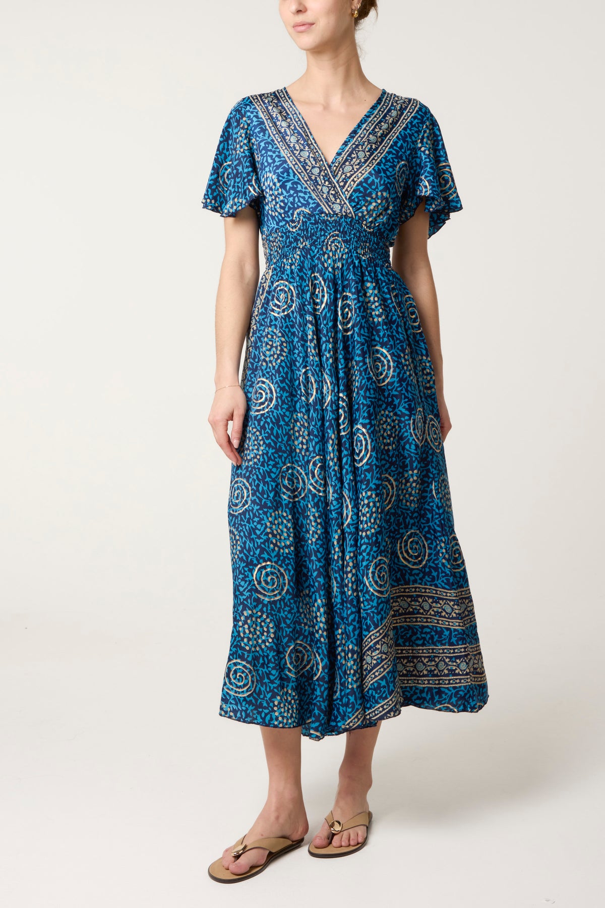 V-Neck Spirals Pattern Dress