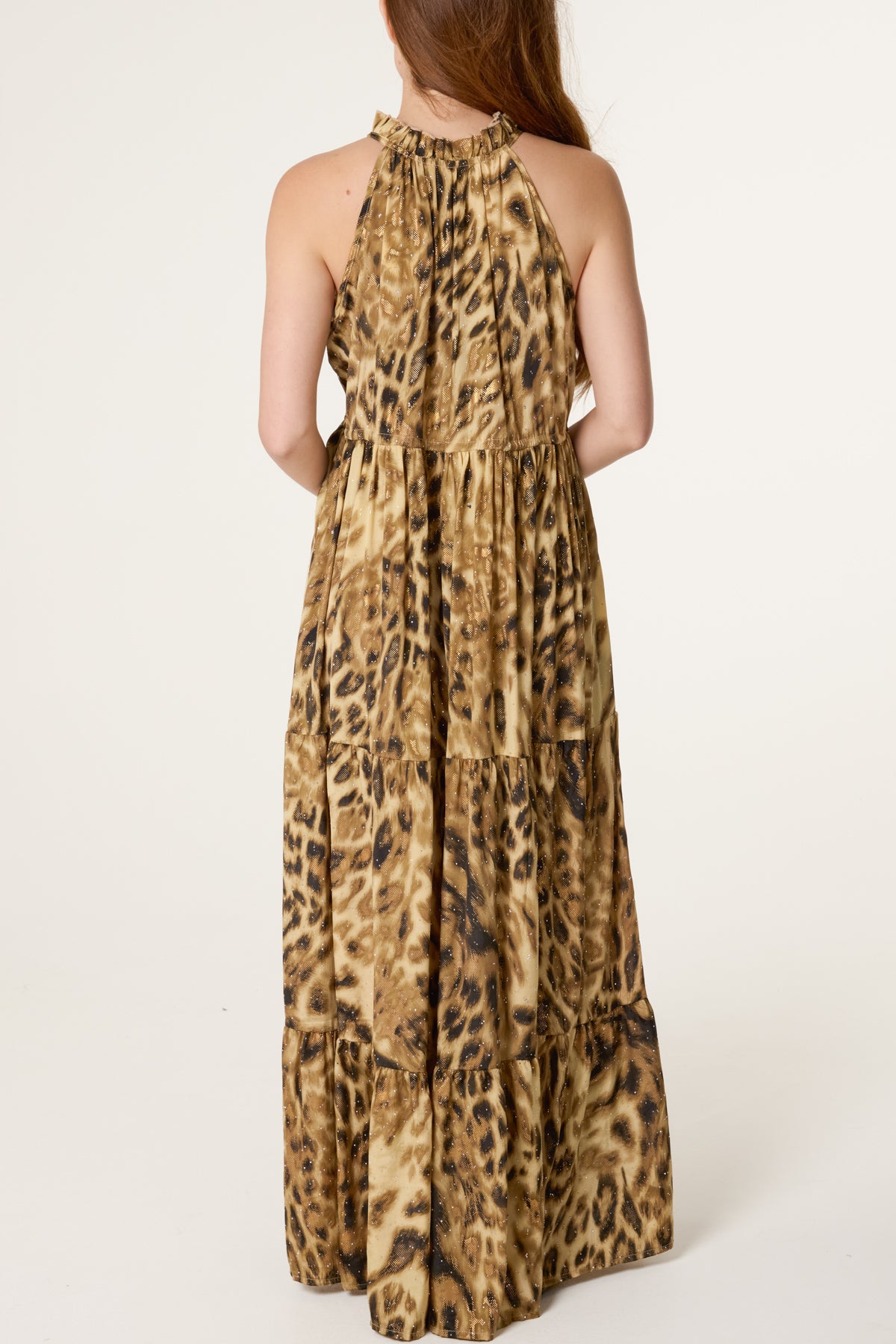 Leopard Front Tie Tier Maxi Dress