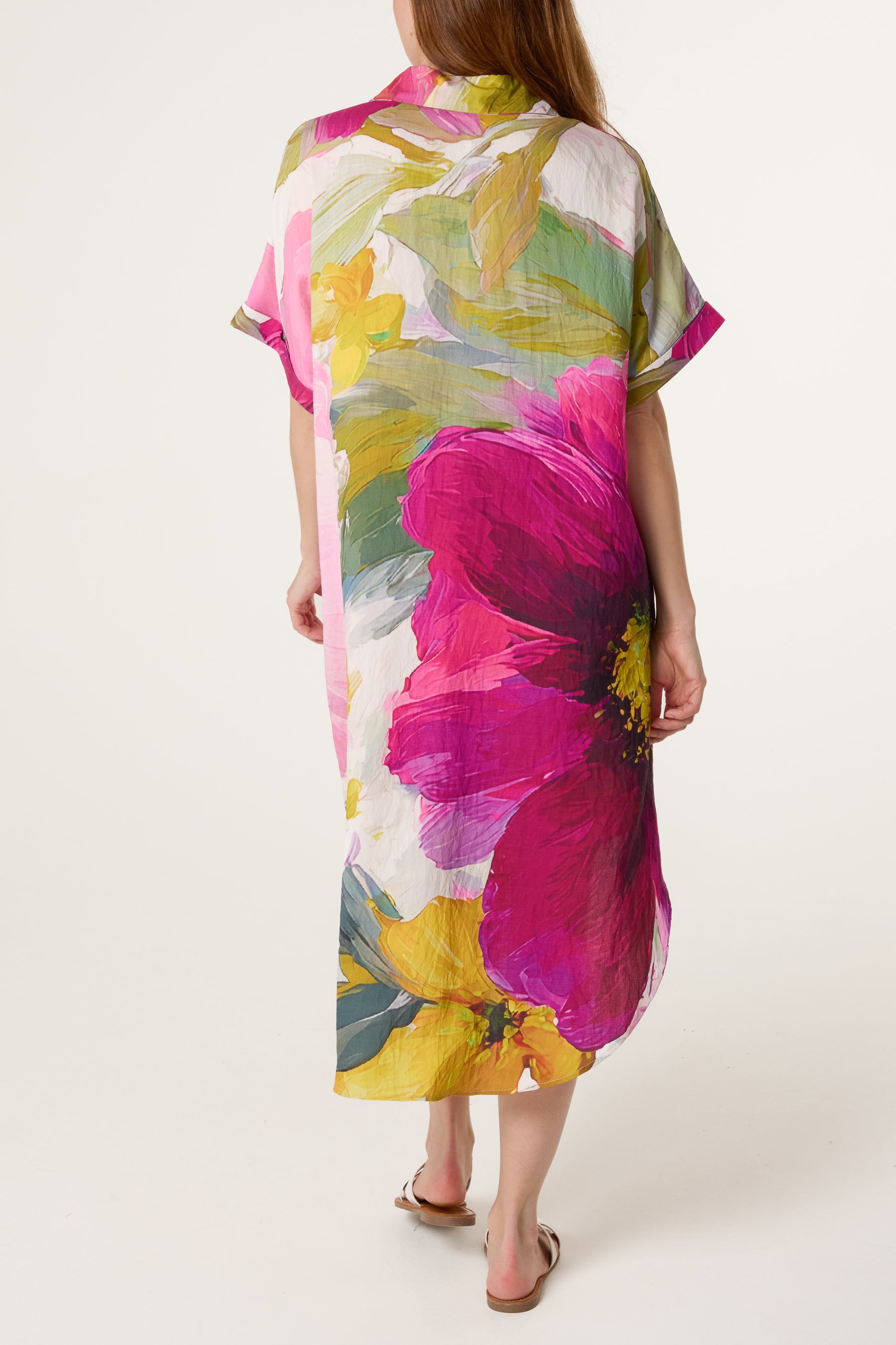 Watercolour Flower Open Collar Tunic Dress