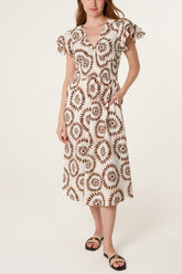 Petal Circles Ruffle V Dress