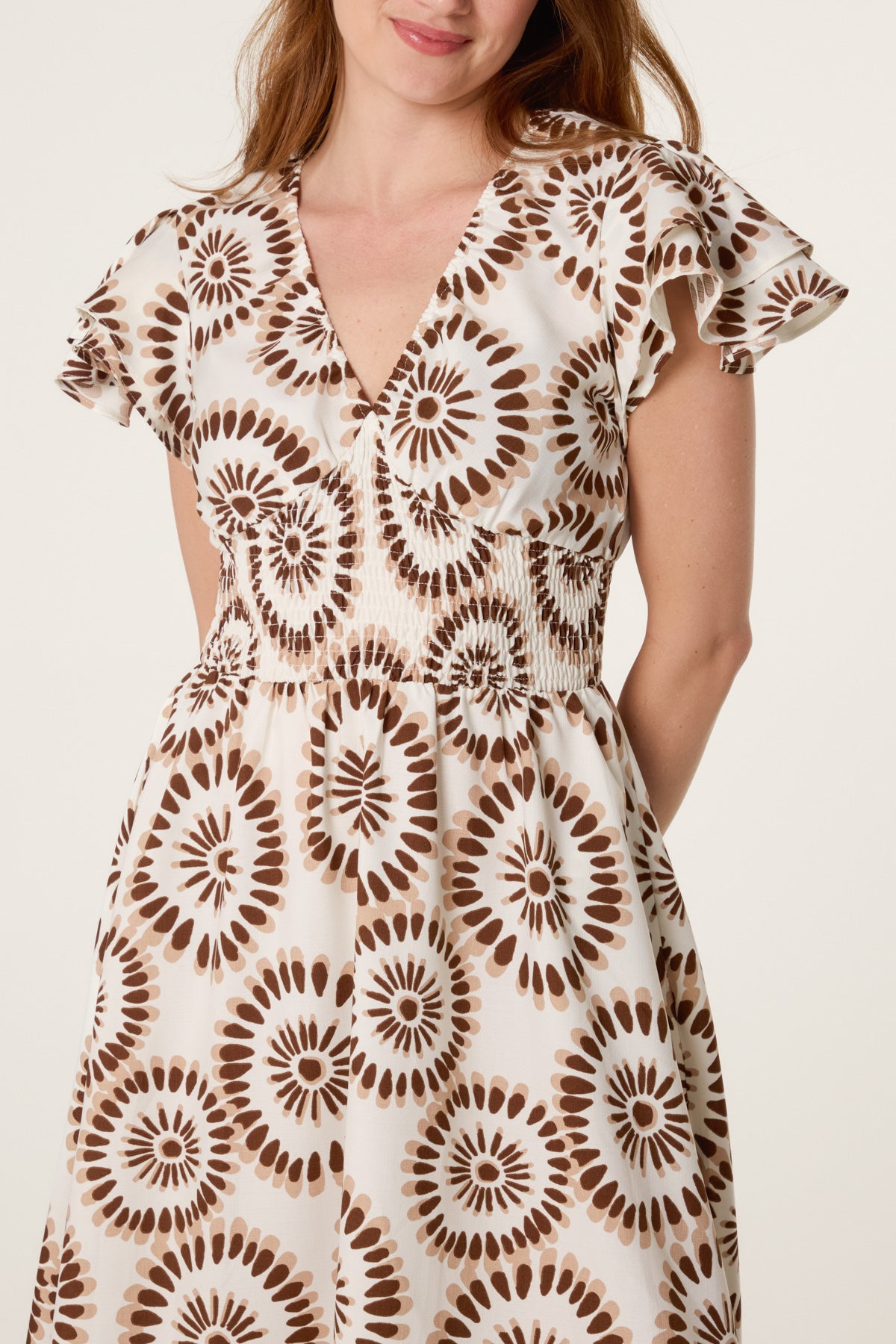 Petal Circles Ruffle V Dress