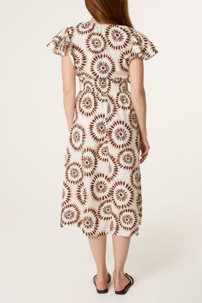 Petal Circles Ruffle V Dress