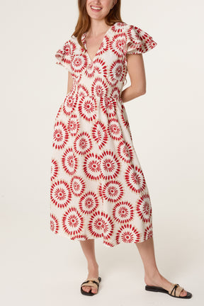 Petal Circles Ruffle V Dress