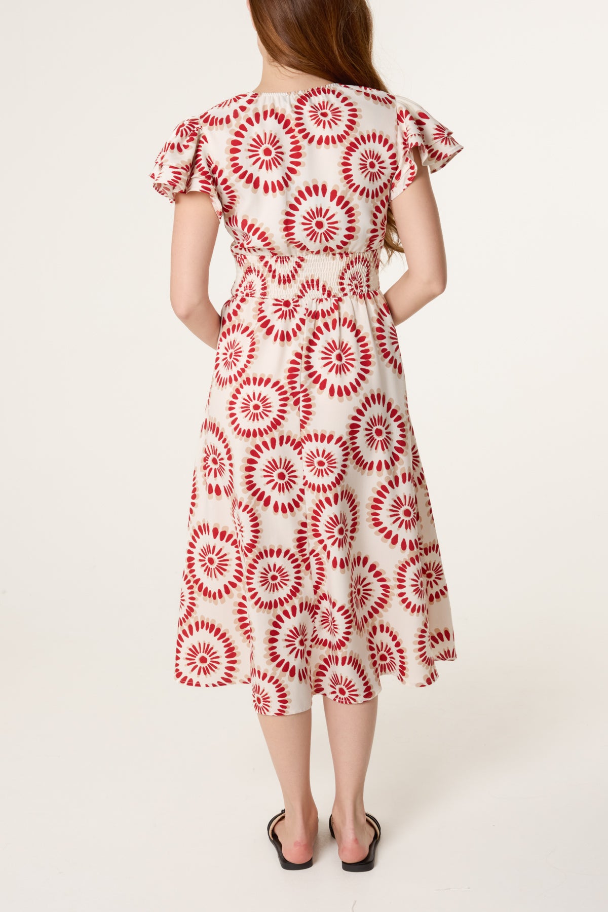 Petal Circles Ruffle V Dress