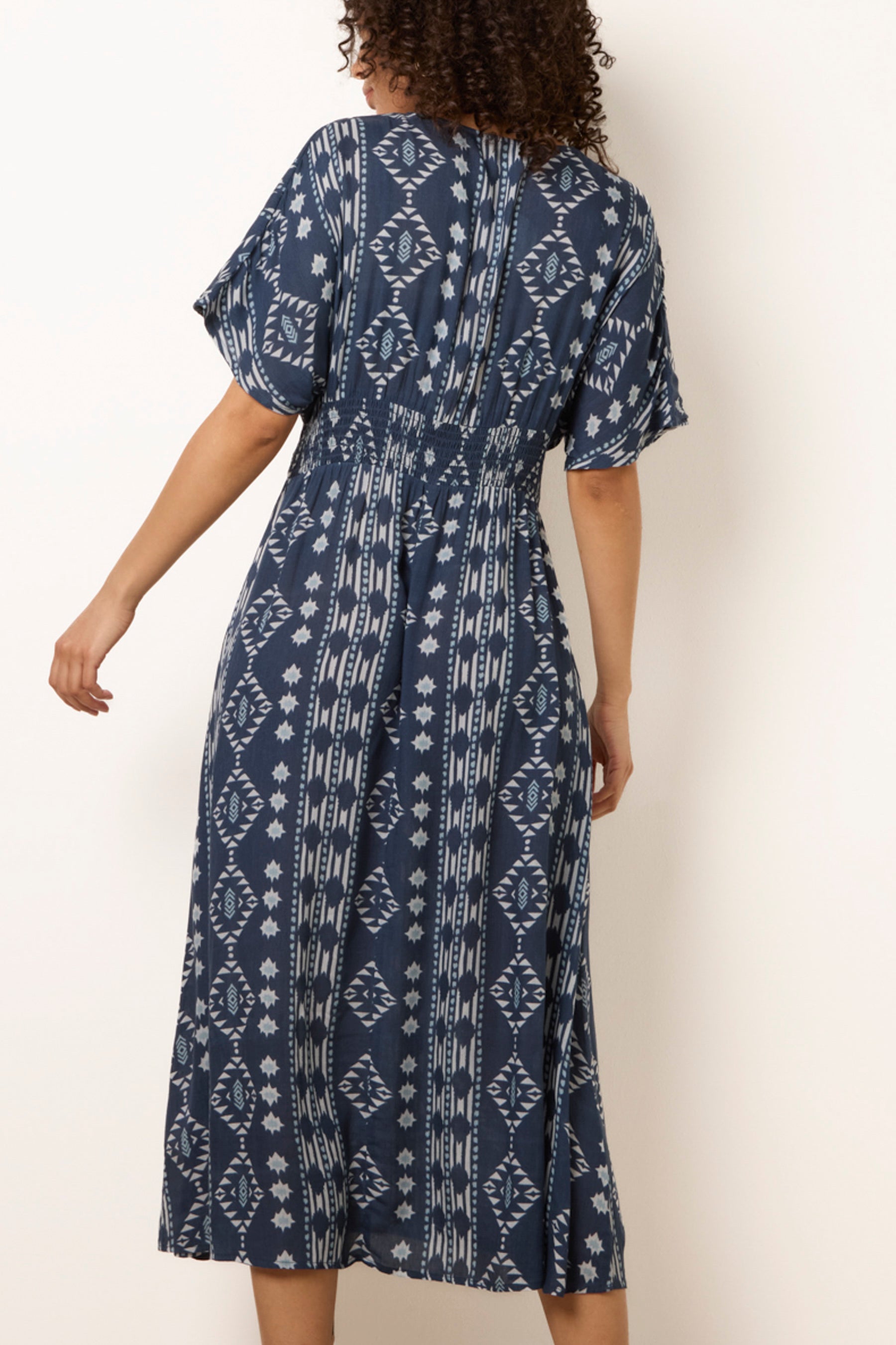 Shirred Waist Embellished Midi Dress