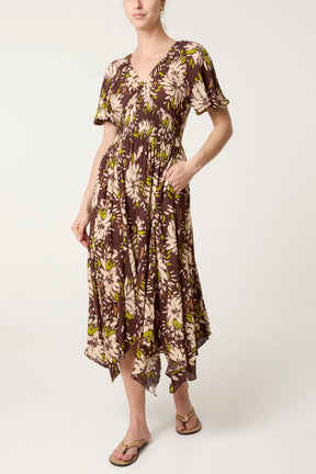 Hanky Hem Shirred Midi Dress