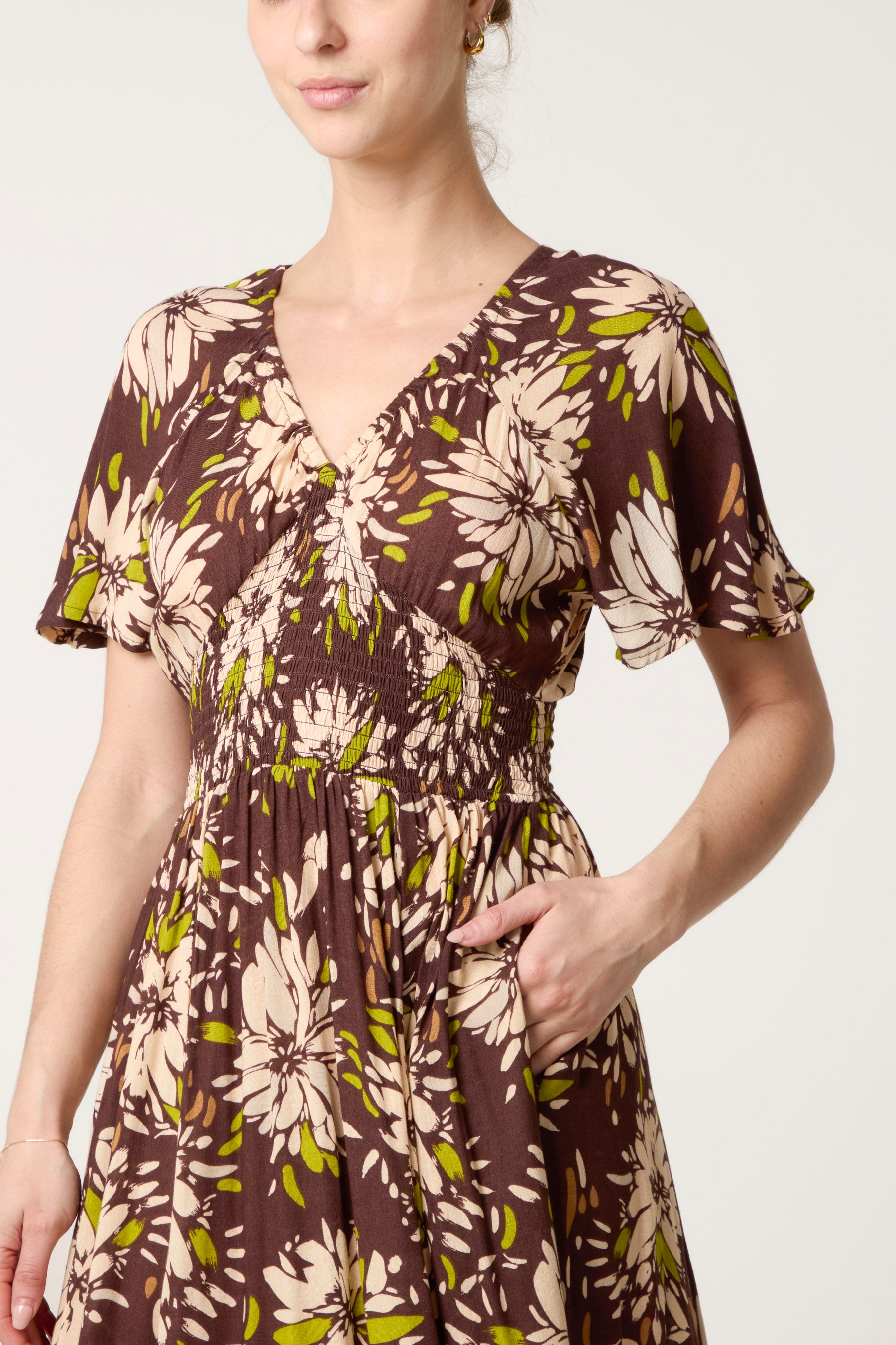 Hanky Hem Shirred Midi Dress