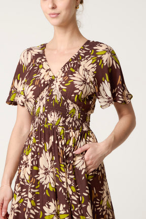 Hanky Hem Shirred Midi Dress