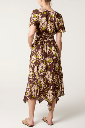 Hanky Hem Shirred Midi Dress