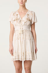 Embellished Tiered Mini Dress