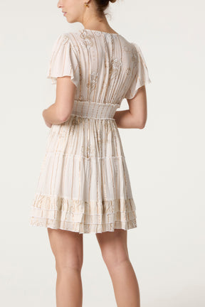 Embellished Tiered Mini Dress