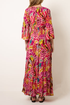 V-Neck Metallic Detail Bright Floral Dress