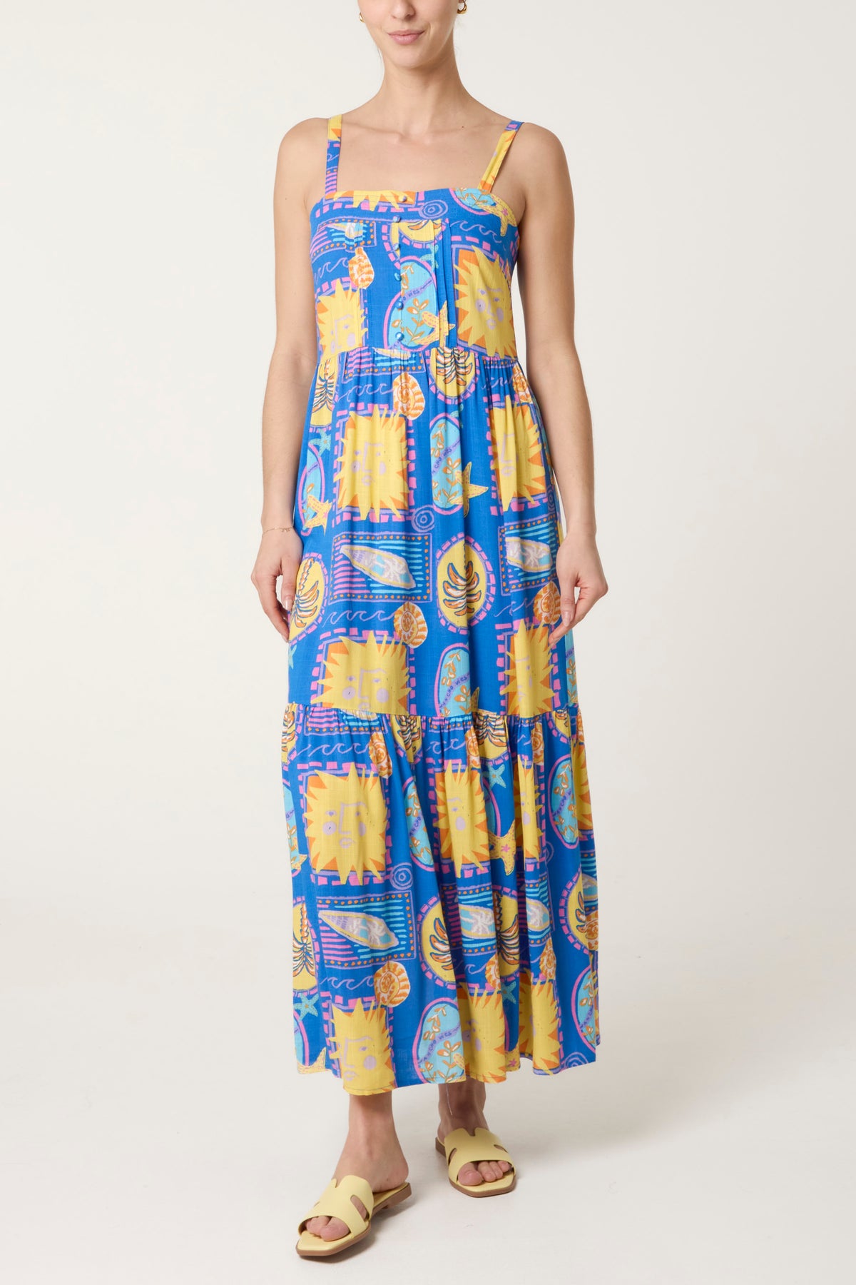 Summer Postal Card Inspired Strappy Dress