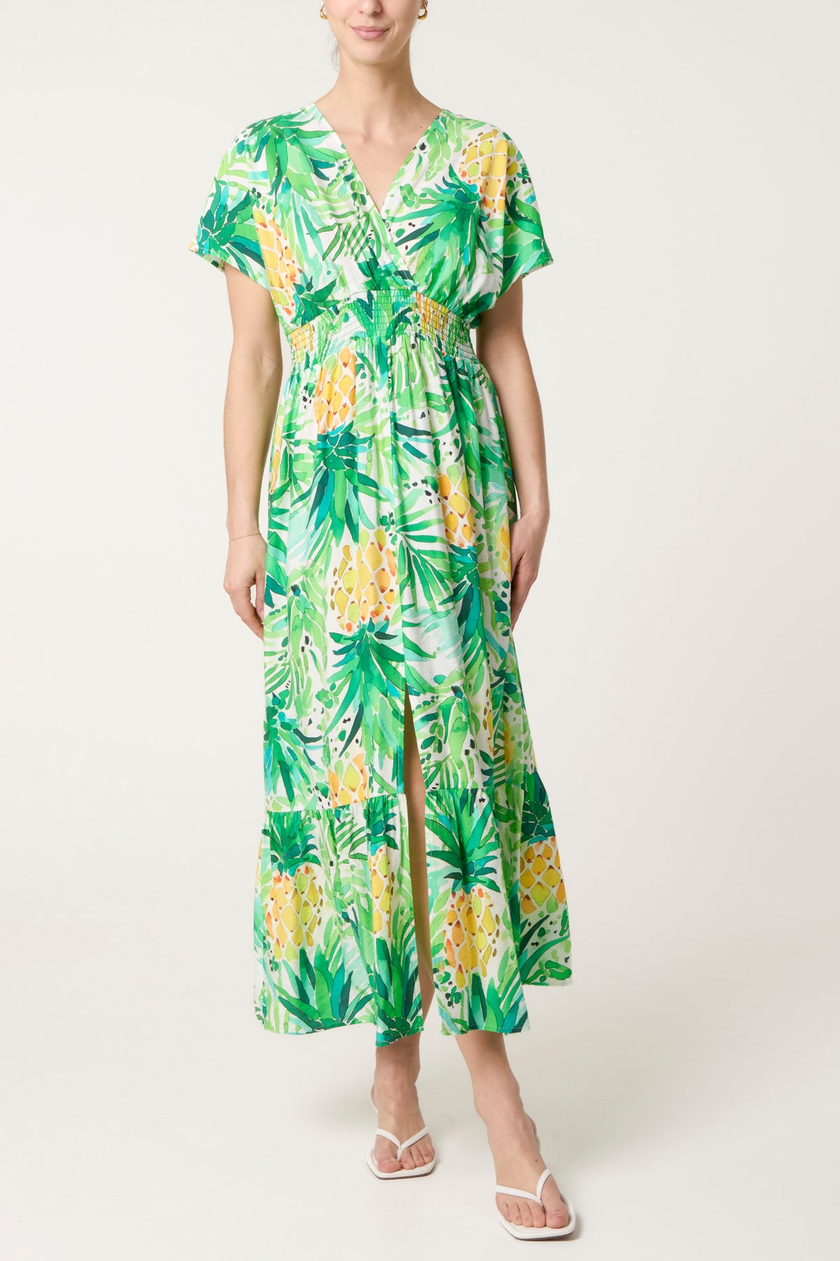 Pineapple Print Front Split Midi Dress
