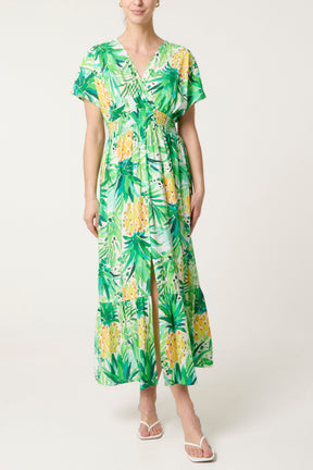 Pineapple Print Front Split Midi Dress