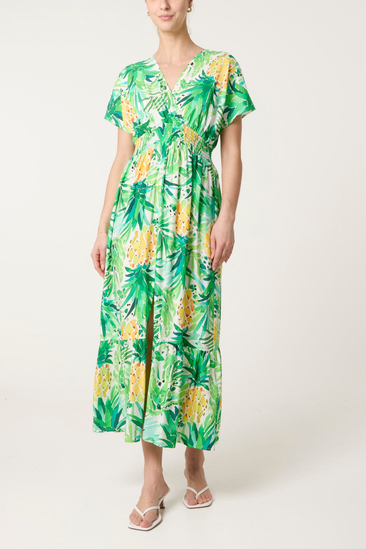 Pineapple Print Front Split Midi Dress