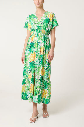 Pineapple Print Front Split Midi Dress