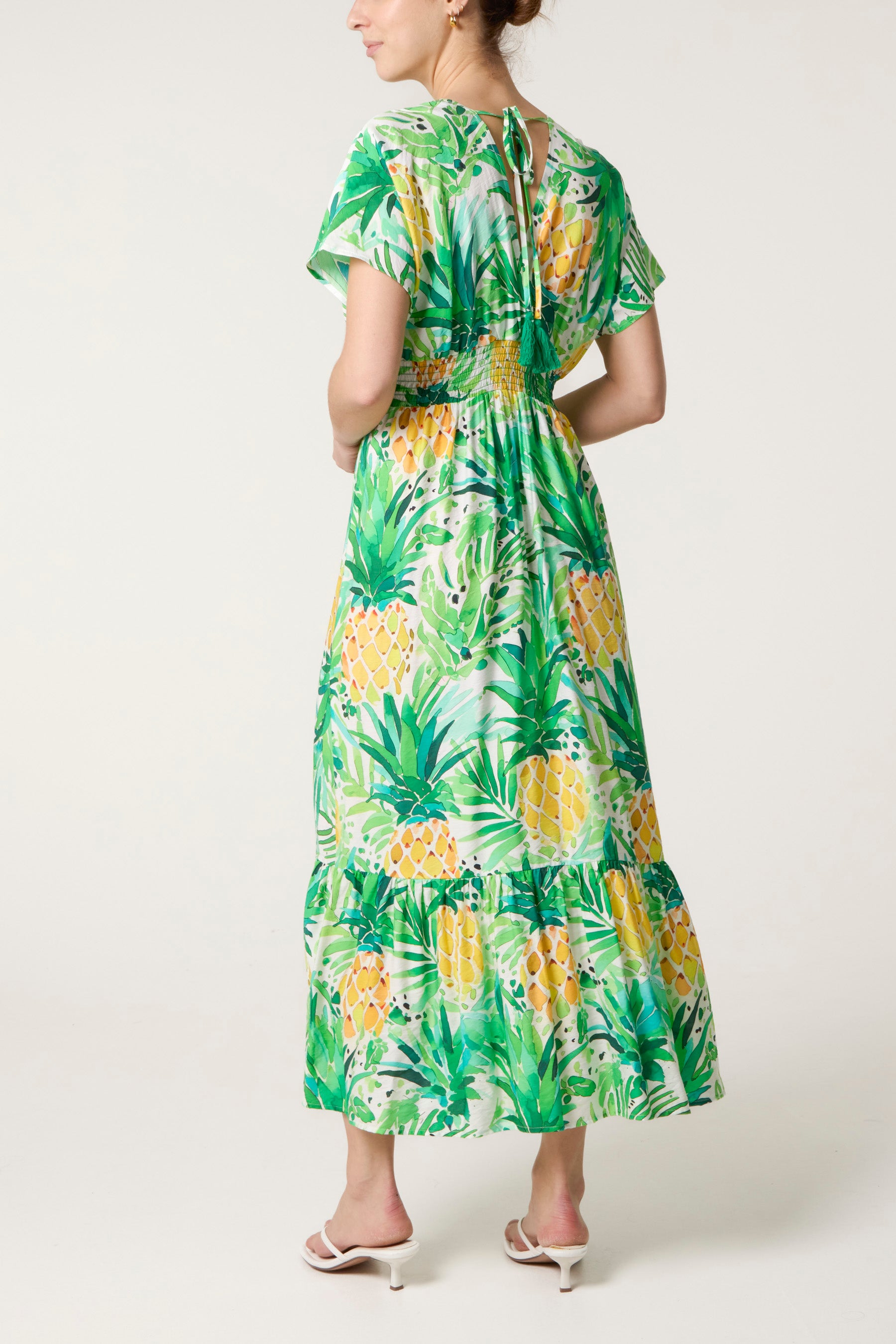 Pineapple Print Front Split Midi Dress
