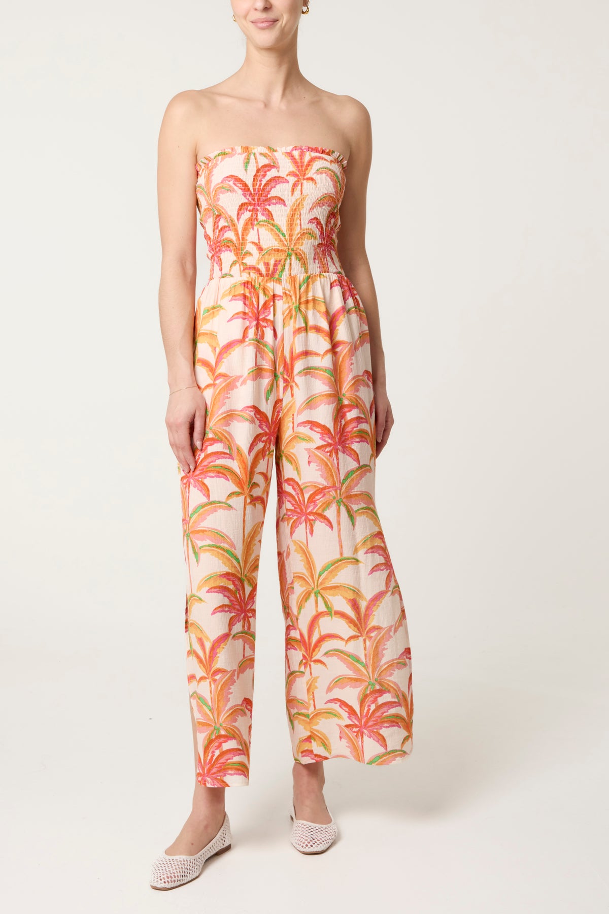 Side Split Palm Tree Bandeau Jumpsuit