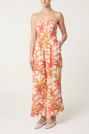 Side Split Palm Tree Bandeau Jumpsuit