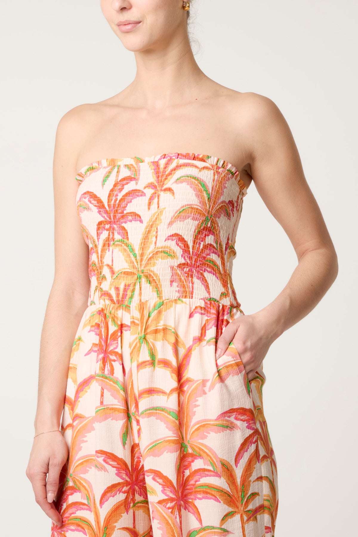 Side Split Palm Tree Bandeau Jumpsuit