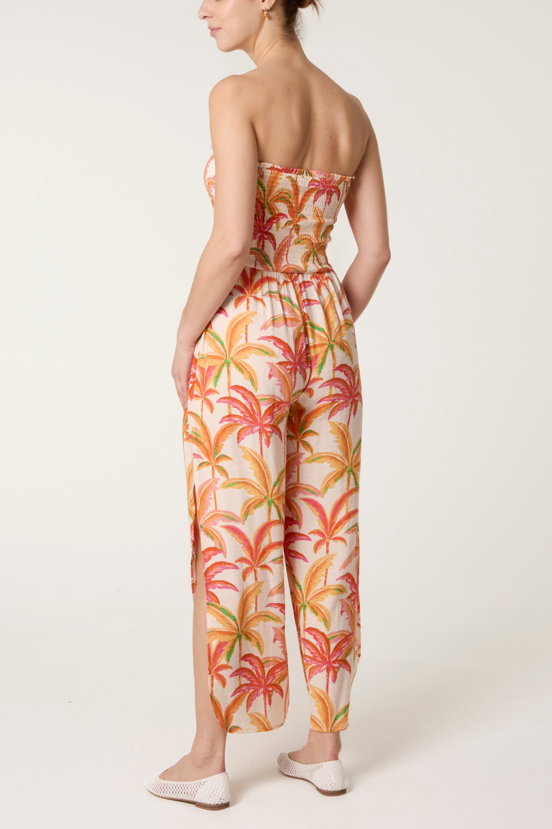 Side Split Palm Tree Bandeau Jumpsuit