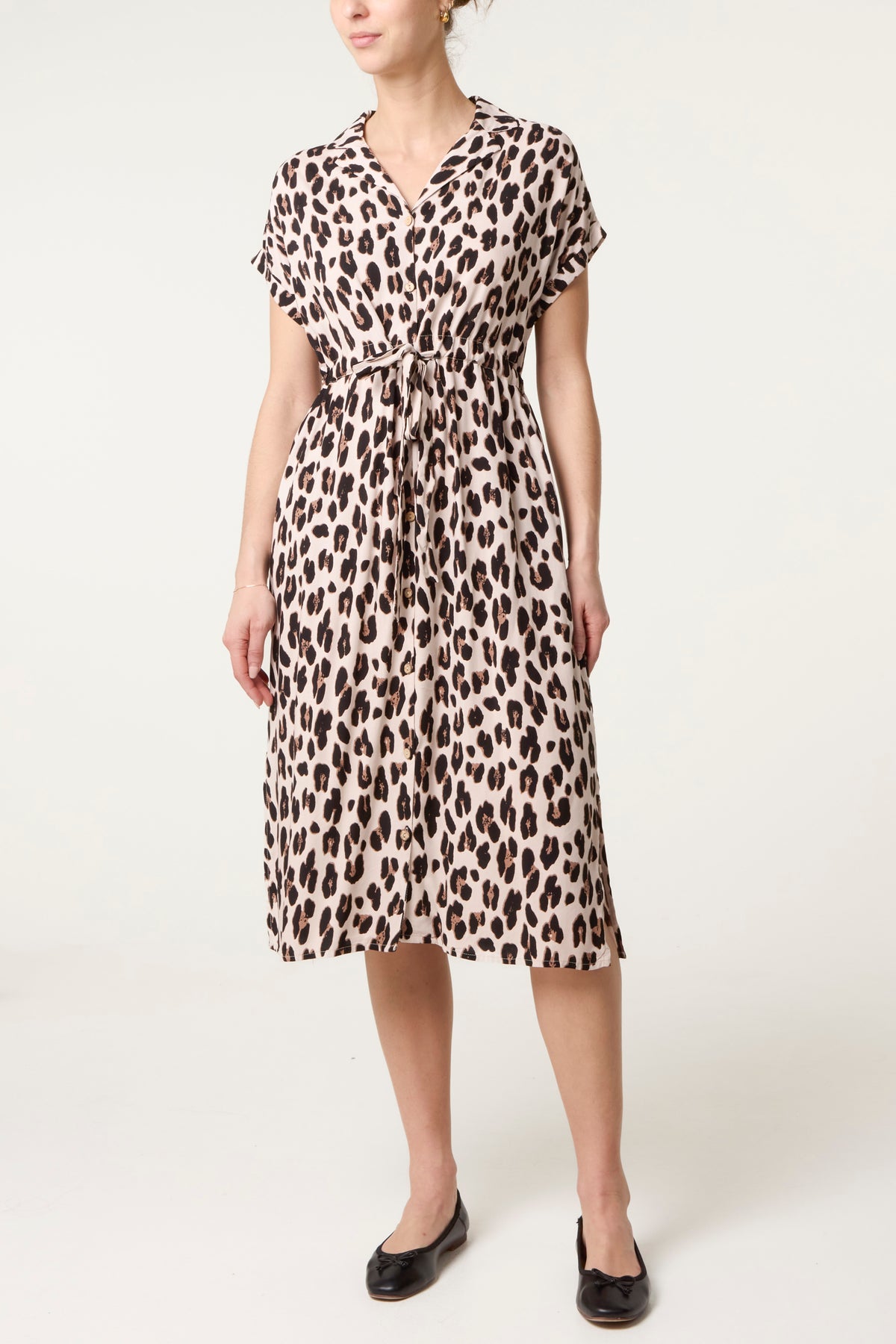 Animal Drawstring Waist Button Through Dress