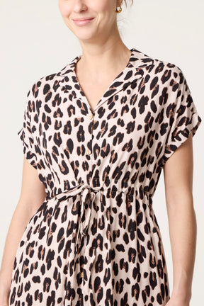 Animal Drawstring Waist Button Through Dress