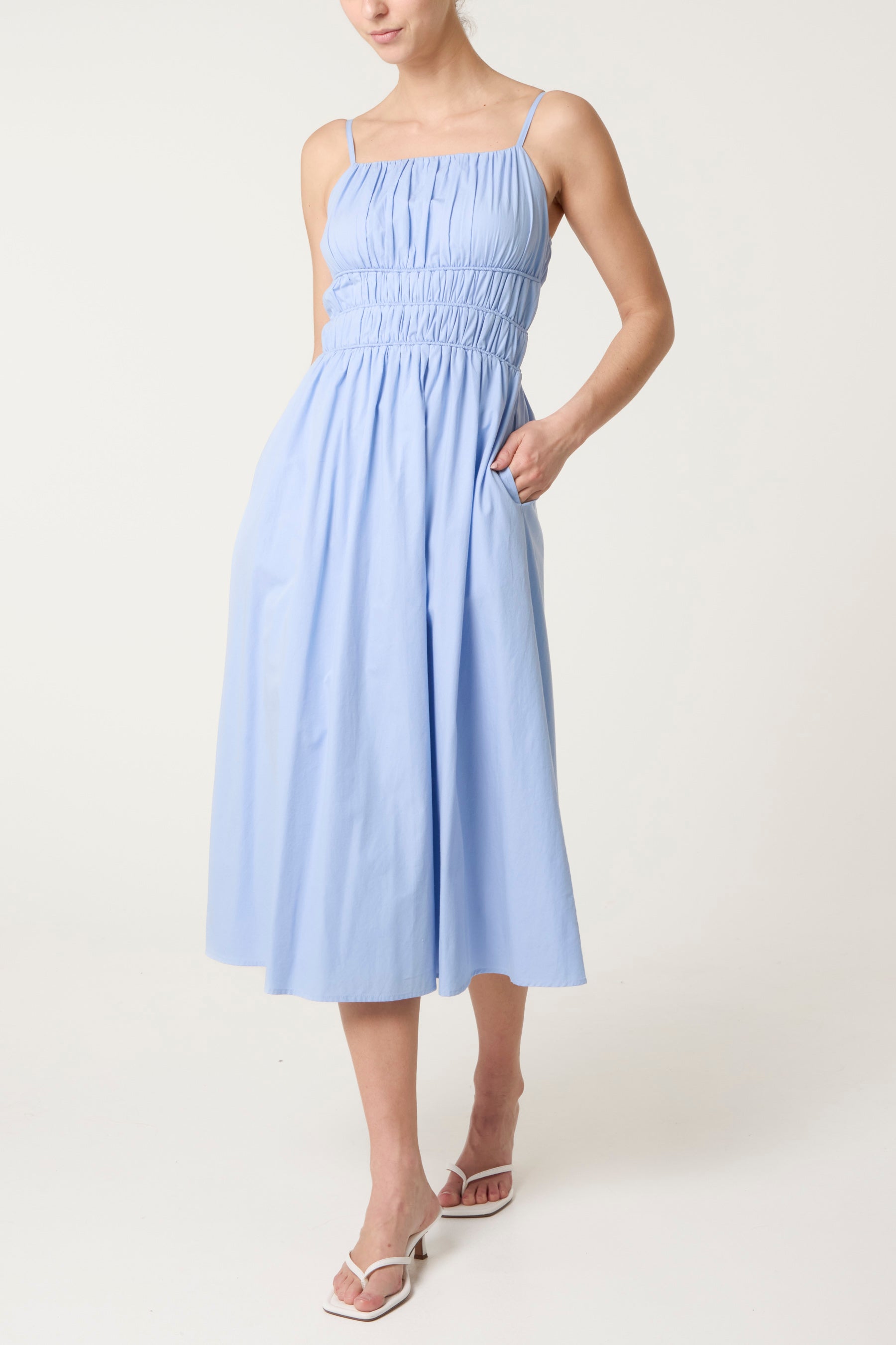 Ruched Strappy Midi Dress