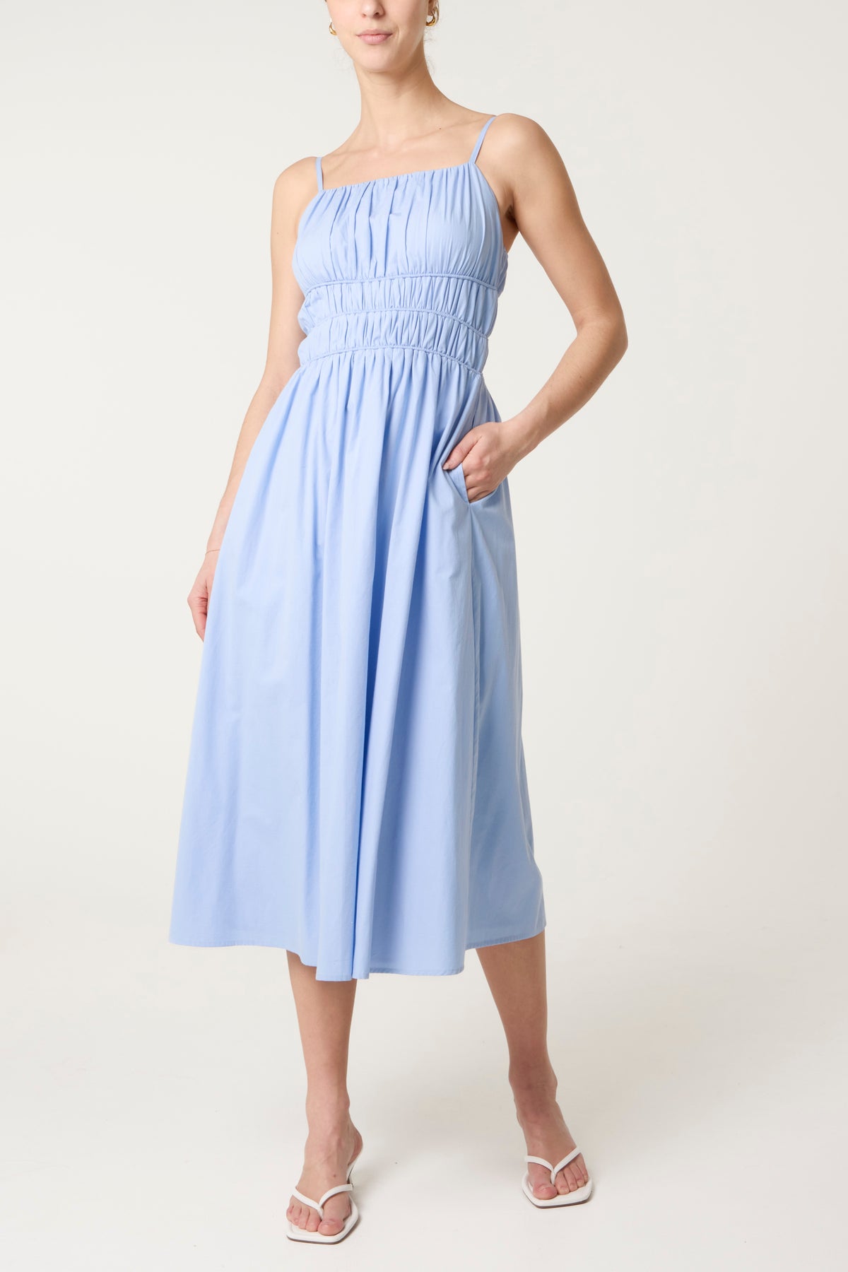 Ruched Strappy Midi Dress