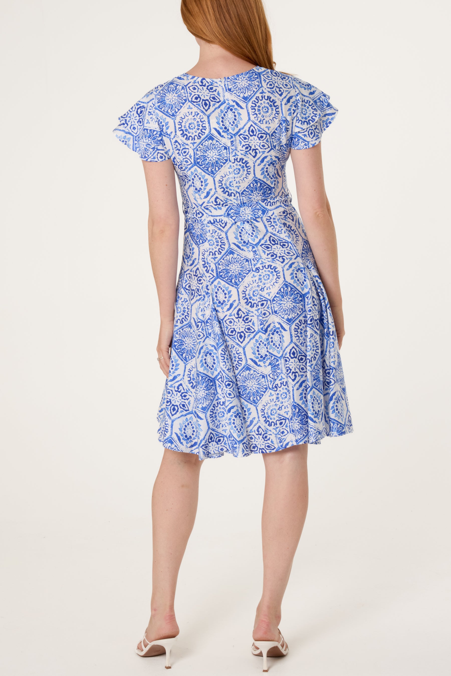 Mosaic Print Tie Front Skater Dress