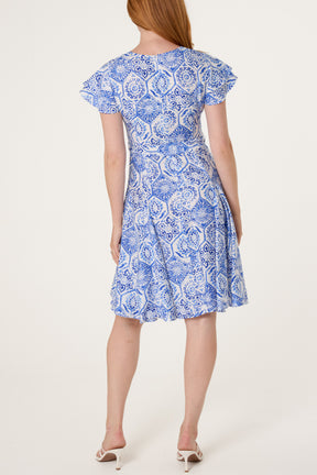 Mosaic Print Tie Front Skater Dress