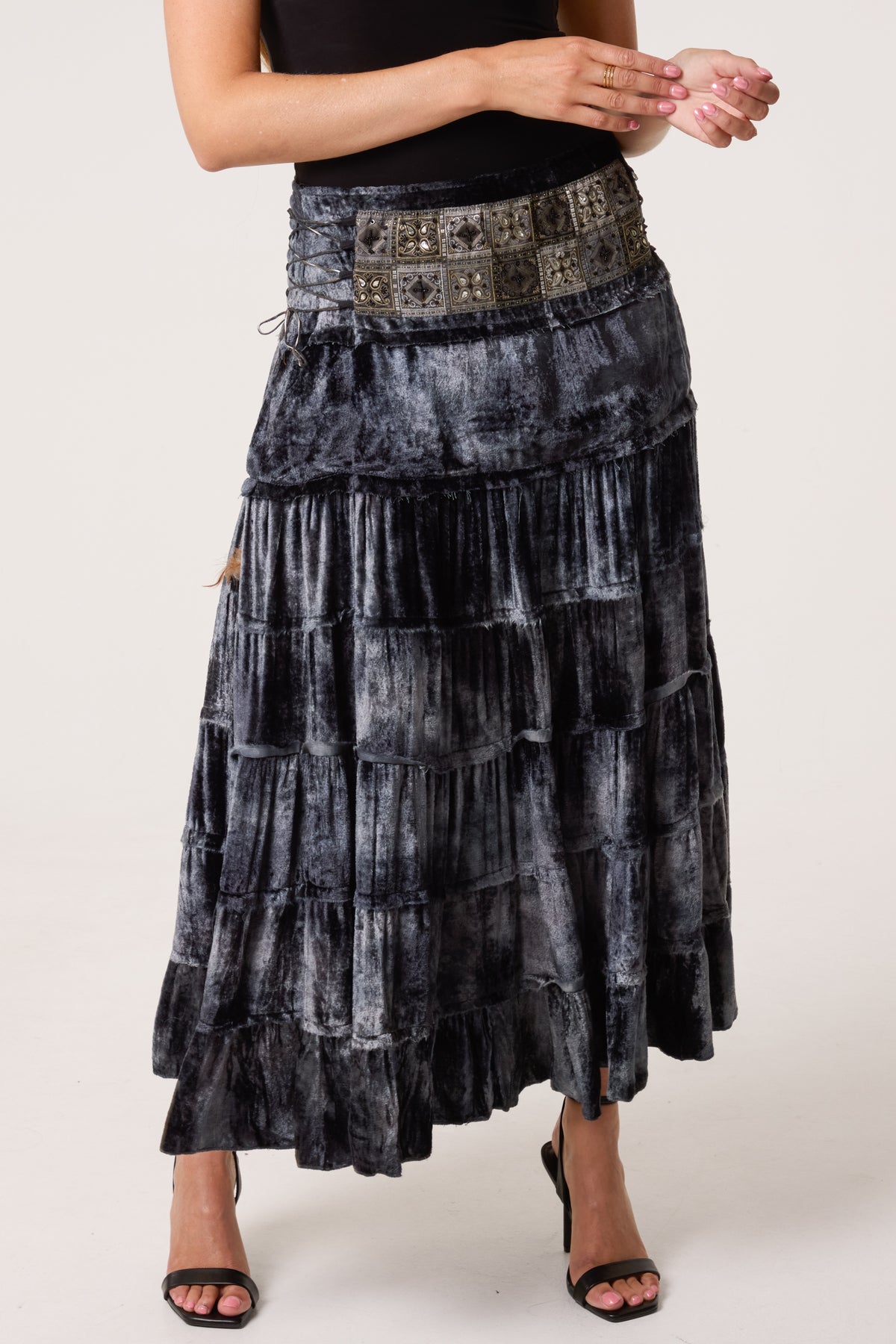 Velvet-Feel Tired Boho Skirt
