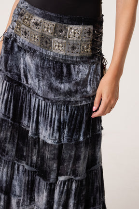 Velvet-Feel Tired Boho Skirt
