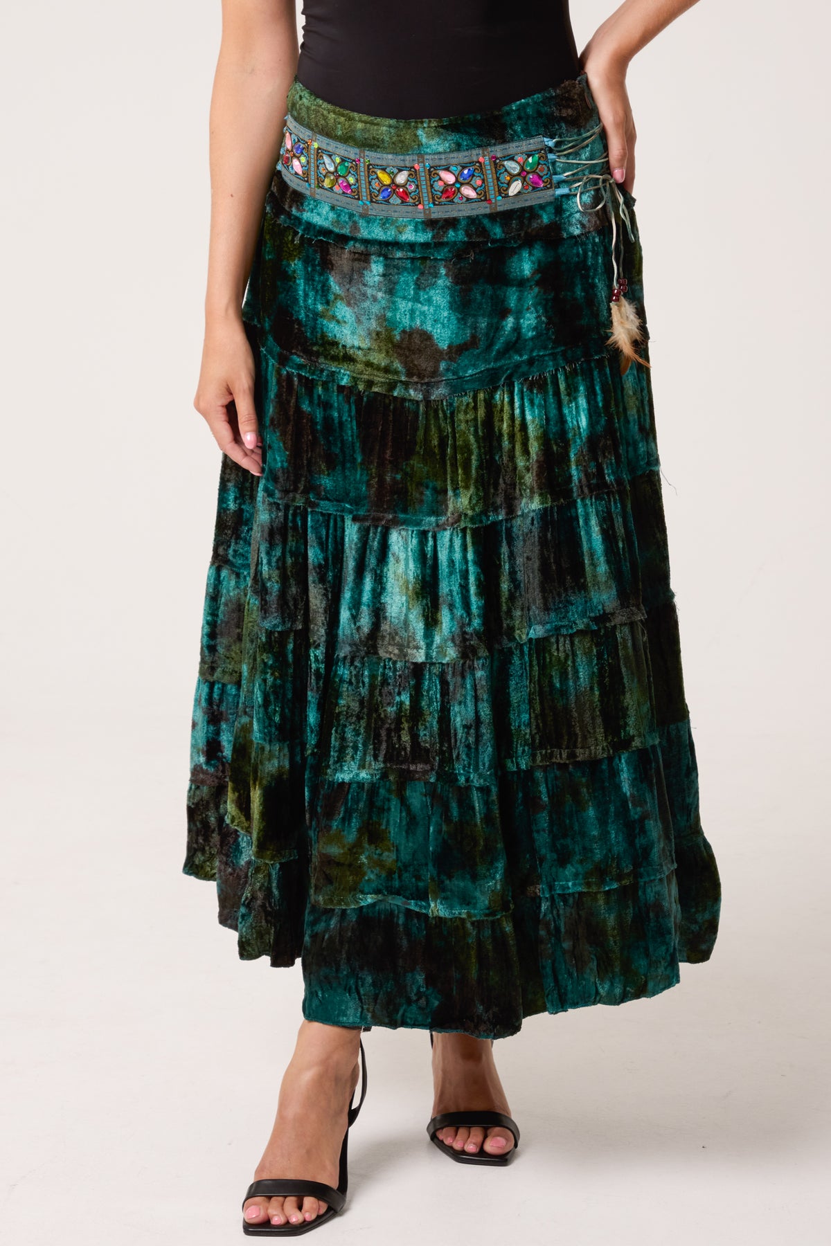 Velvet-Feel Tired Boho Skirt