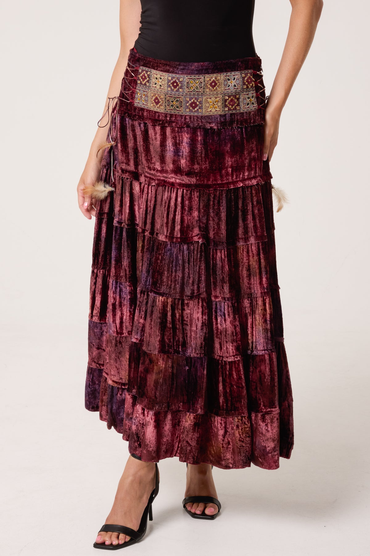 Velvet-Feel Tired Boho Skirt
