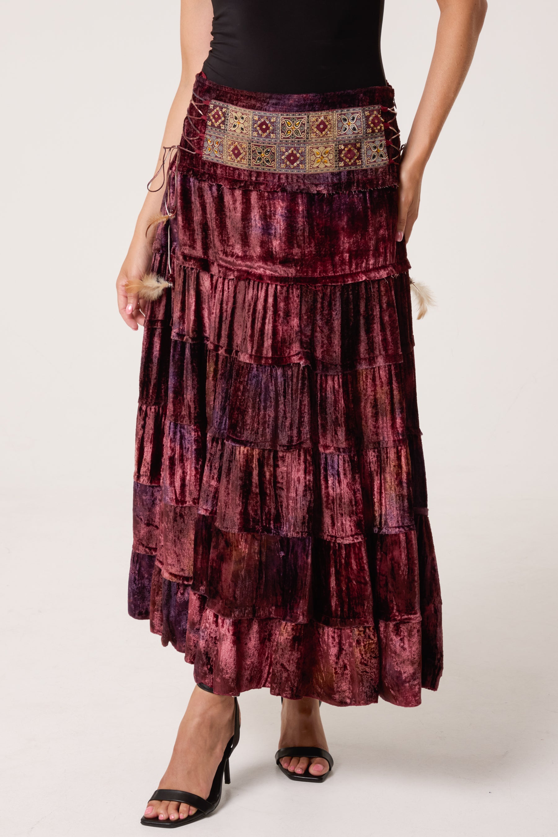 Velvet-Feel Tired Boho Skirt