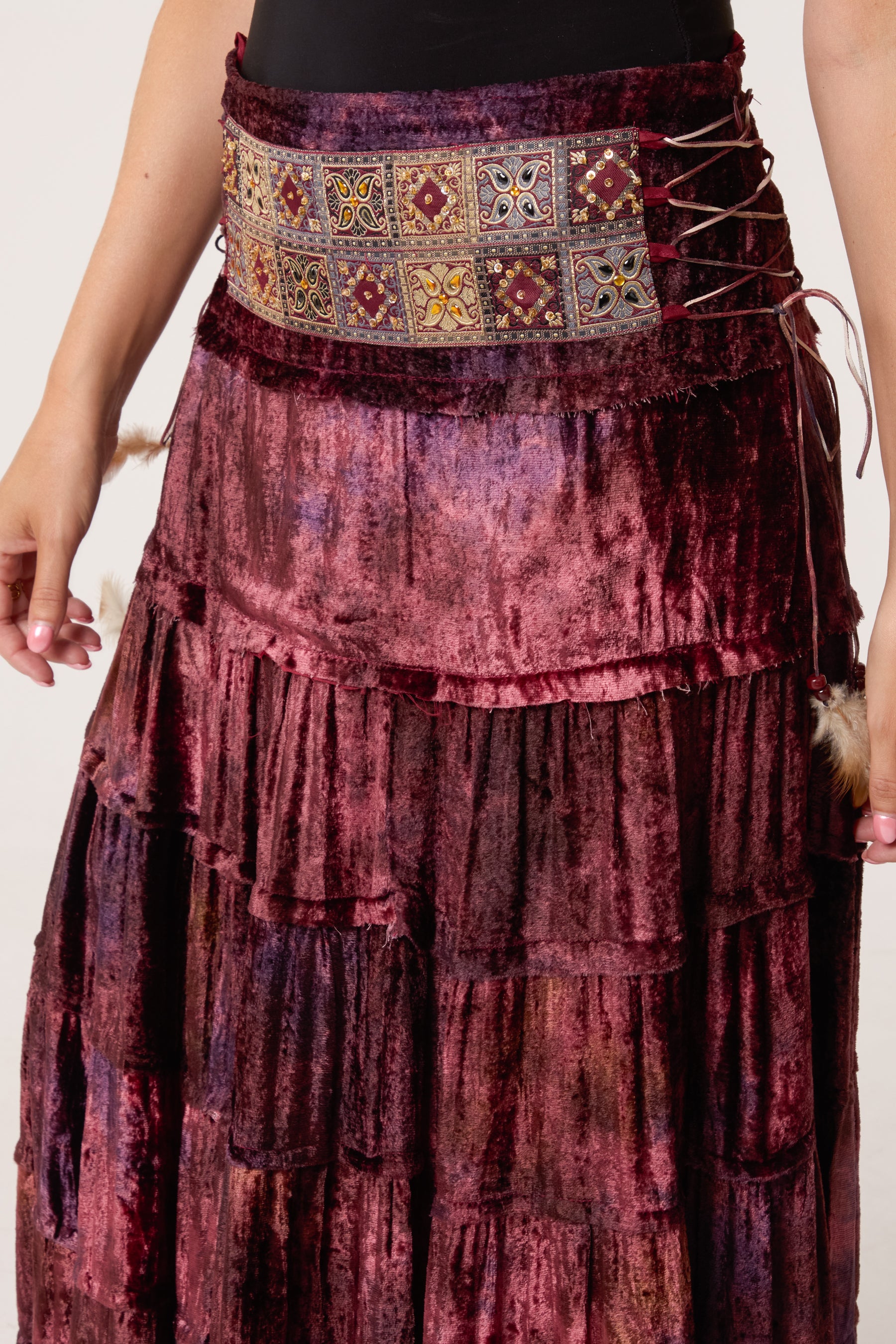 Velvet-Feel Tired Boho Skirt