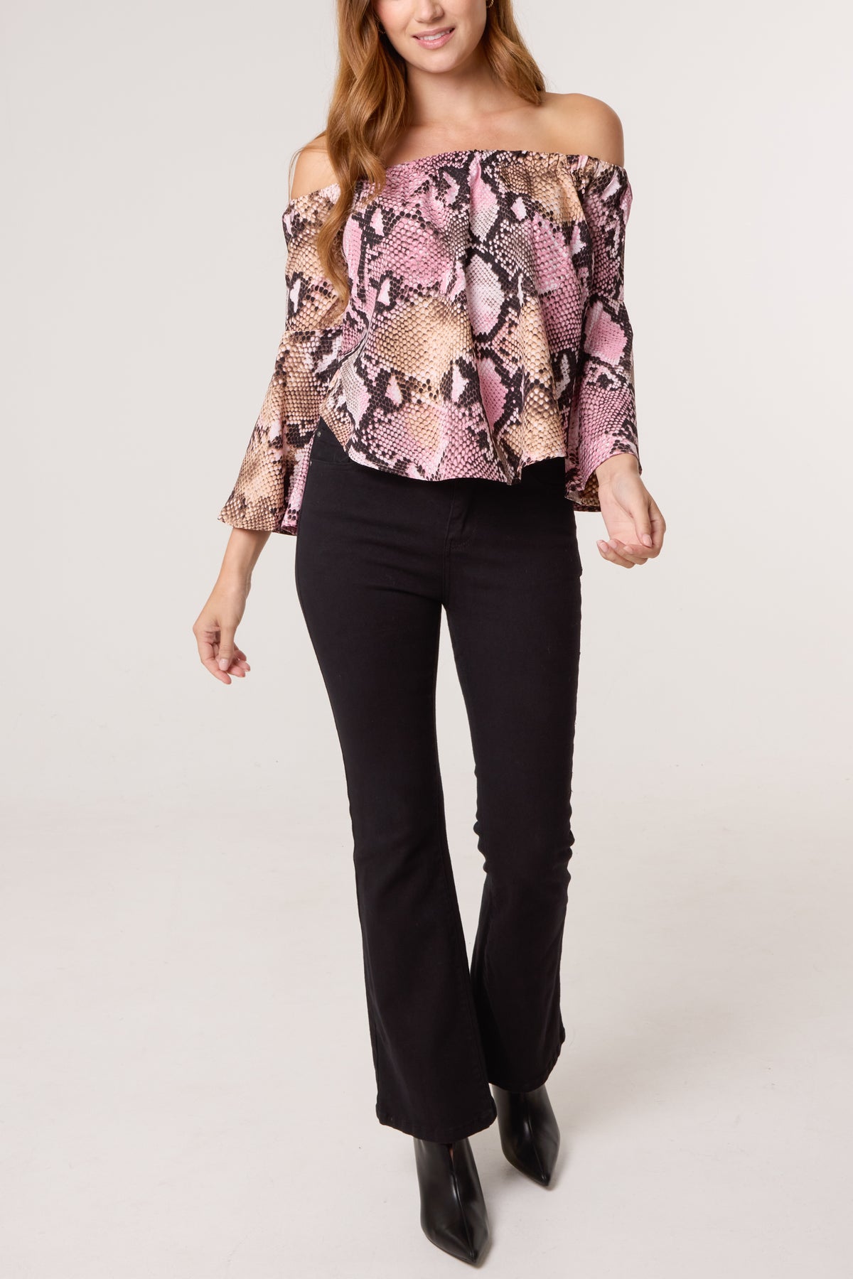 Pink Snake Print Bardot Top