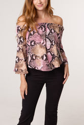 Pink Snake Print Bardot Top