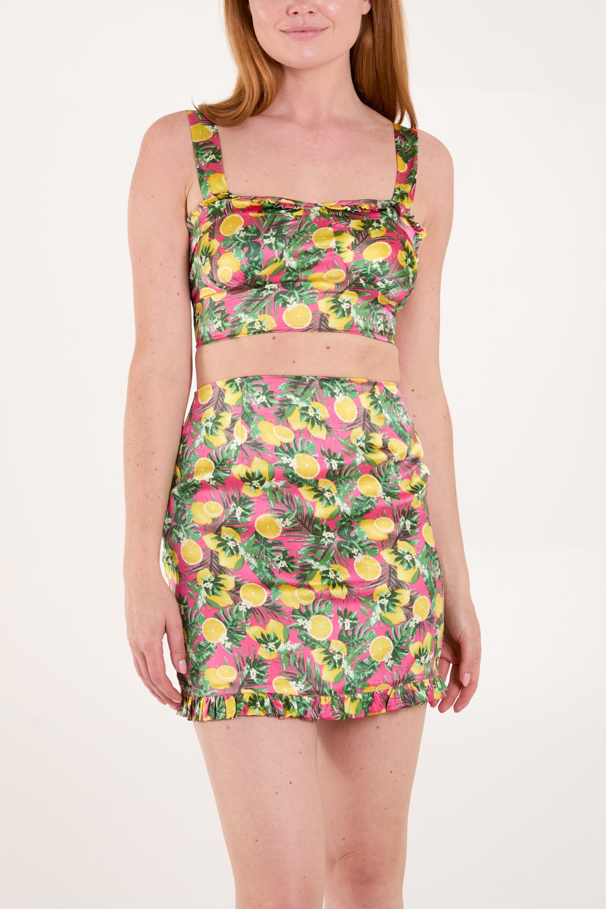 Lemon Print Bralette & Frill Skirt Set