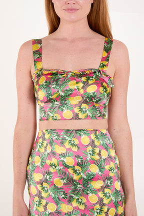 Lemon Print Bralette & Frill Skirt Set